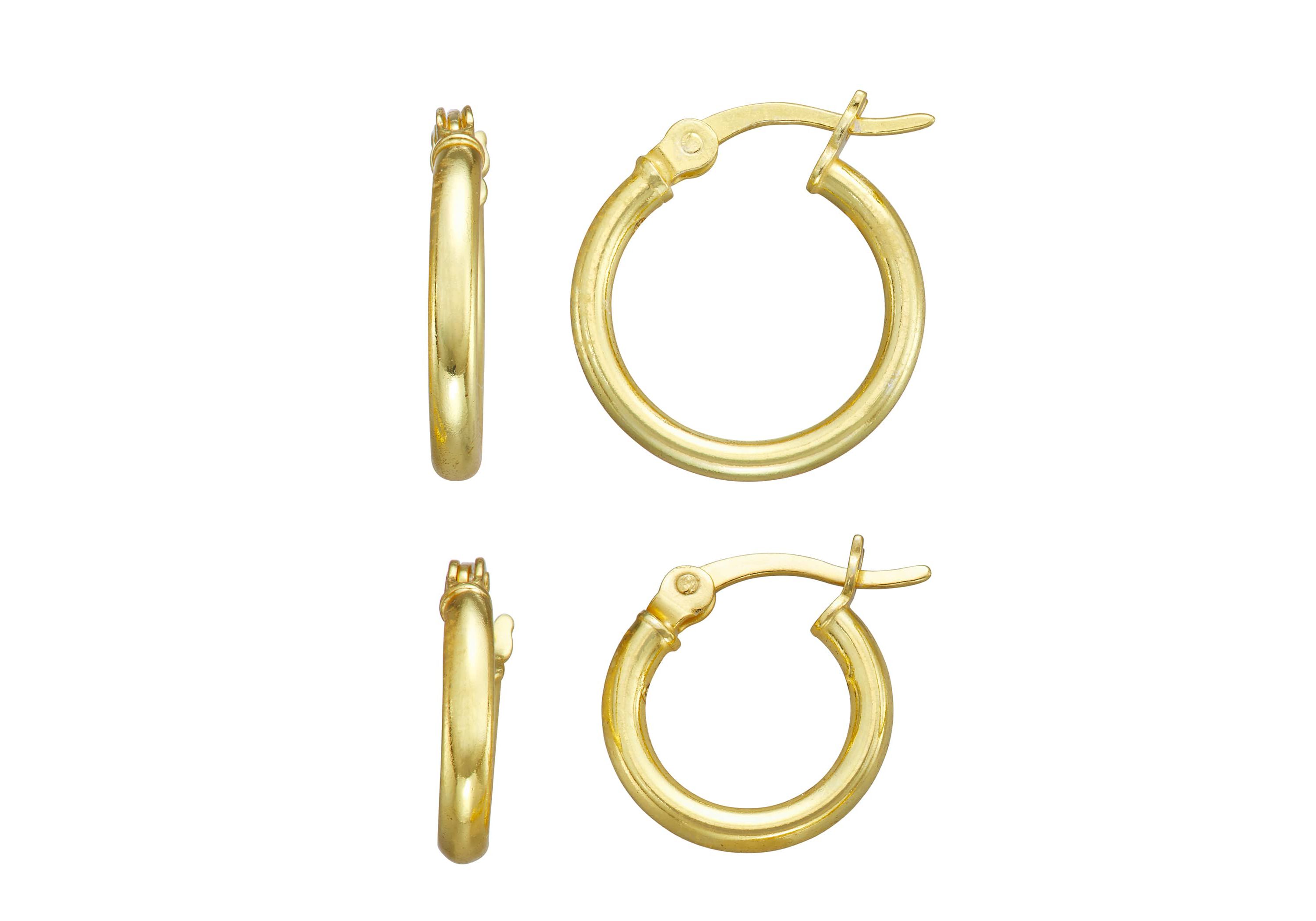 Sterling Silver 12mm And 15mm Hoop Earring Set