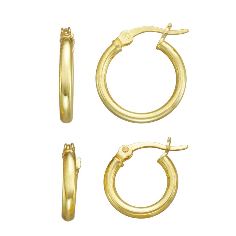 Sterling Silver 12mm And 15mm Hoop Earring Set