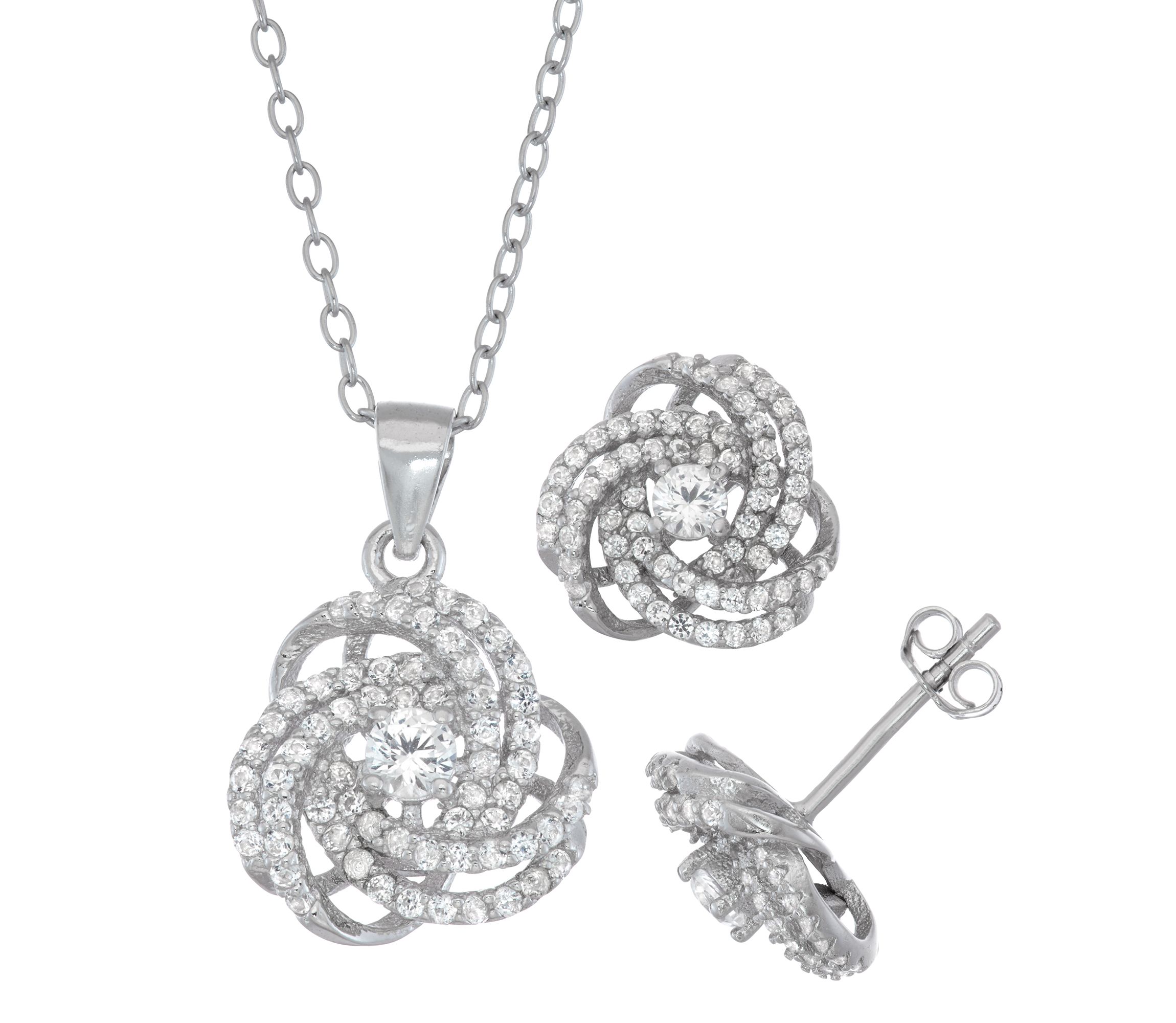 Lab Created Sterling Silver Created White Sapphire Love Knot Earring And Pendant Set