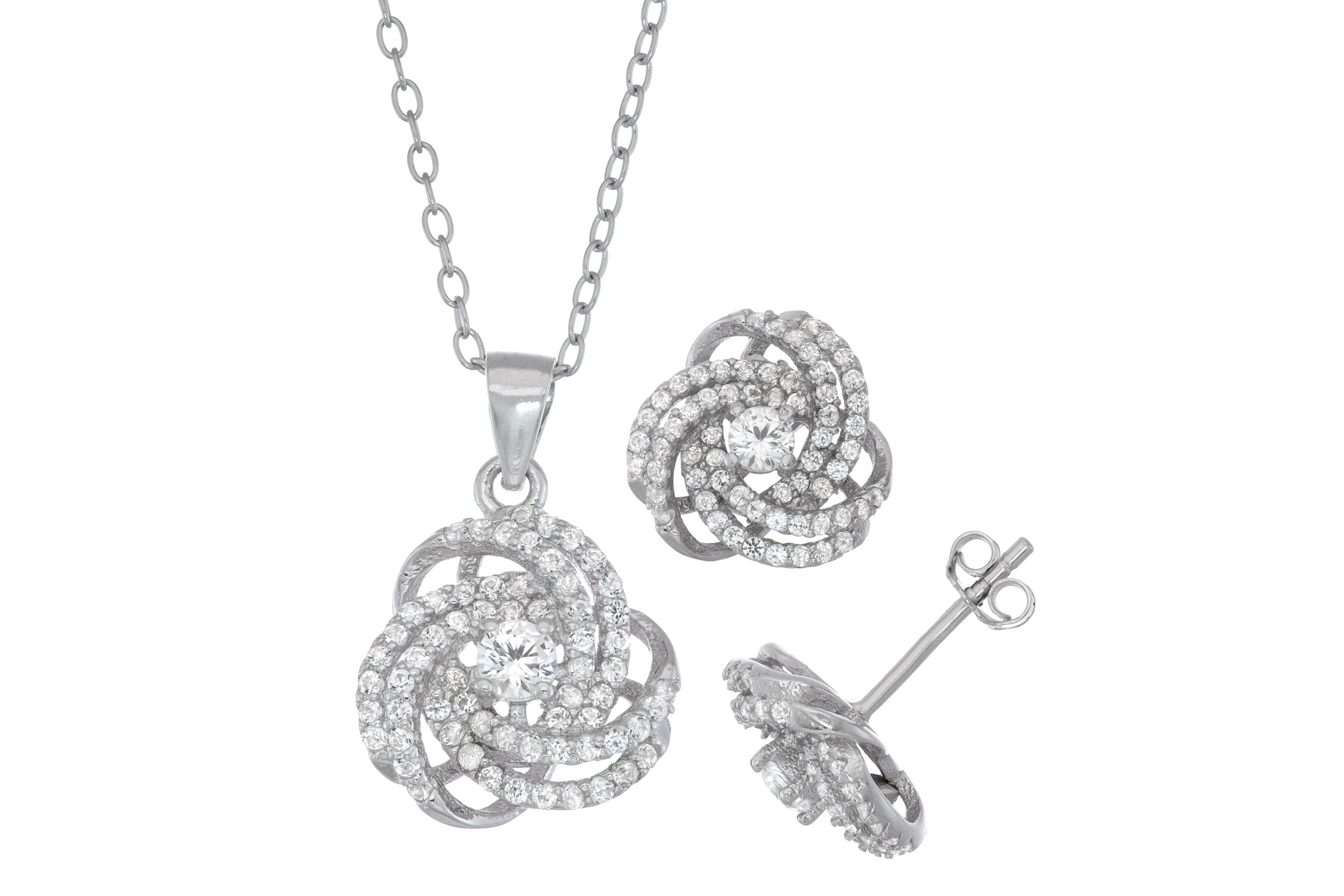 Lab Created Sterling Silver Created White Sapphire Love Knot Earring And Pendant Set