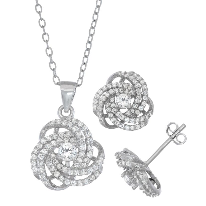Lab Created Sterling Silver Created White Sapphire Love Knot Earring And Pendant Set