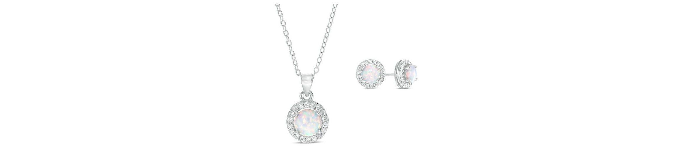 Lab Created Sterling Silver 6mm Created White Opal And Sapphire Pendant And Earring Set