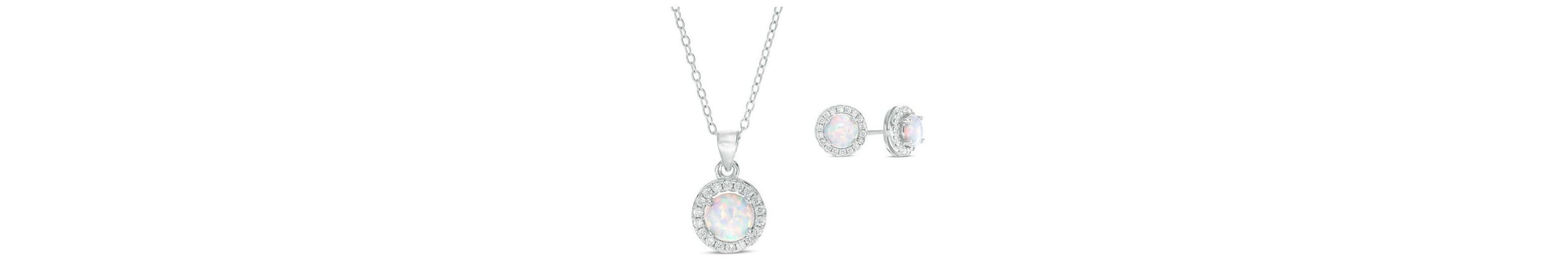 Lab Created Sterling Silver 6mm Created White Opal And Sapphire Pendant And Earring Set