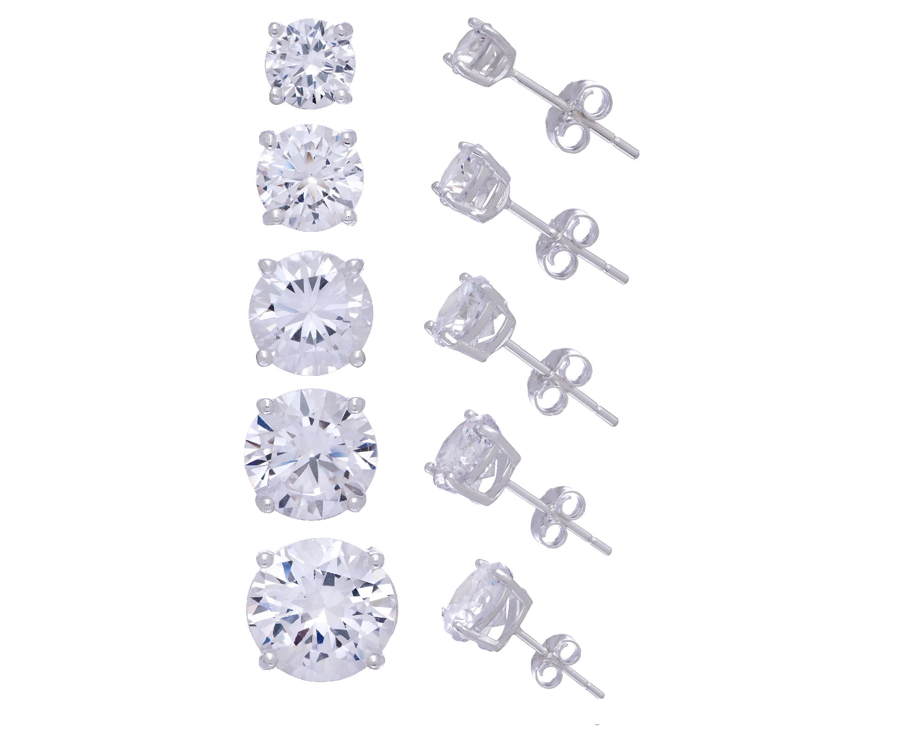 Lab Created Sterling Silver Created White Sapphire 5pc 4-8mm Stud Earring Set