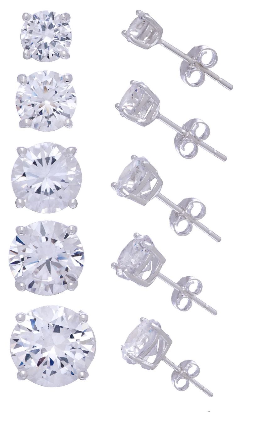 Lab Created Sterling Silver Created White Sapphire 5pc 4-8mm Stud Earring Set
