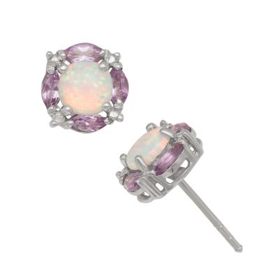 Jordan Blue NYC Lab Created Sterling Silver Created Opal And Amethyst Earrings