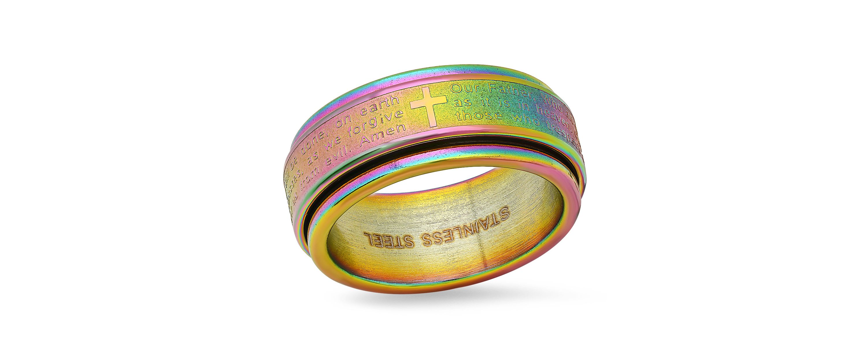 Mens multi ip stainless steel prayer spinner ring