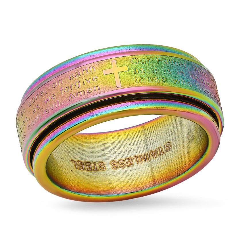 Mens multi ip stainless steel prayer spinner ring