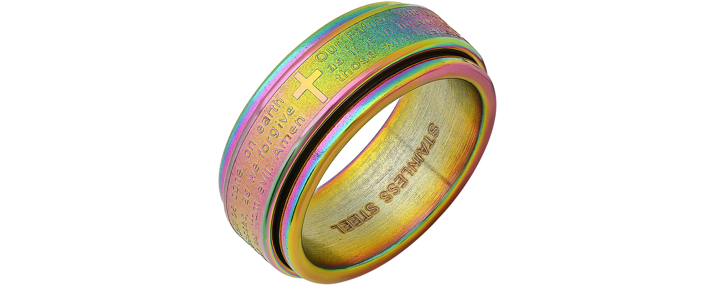 Mens multi ip stainless steel prayer spinner ring