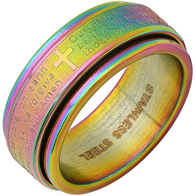 Mens multi ip stainless steel prayer spinner ring