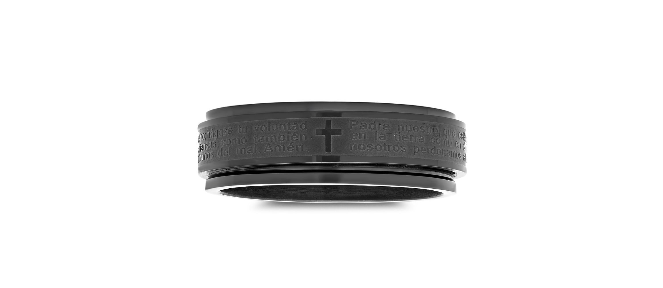 Mens black ip stainless steel padre nuestro prayer spinner ring