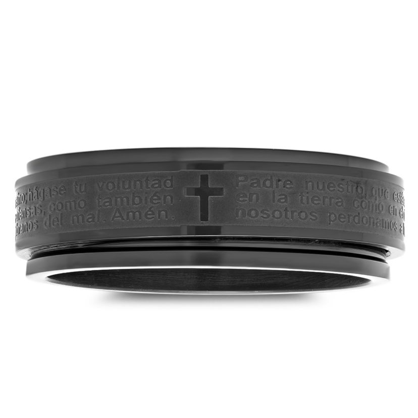 Mens black ip stainless steel padre nuestro prayer spinner ring