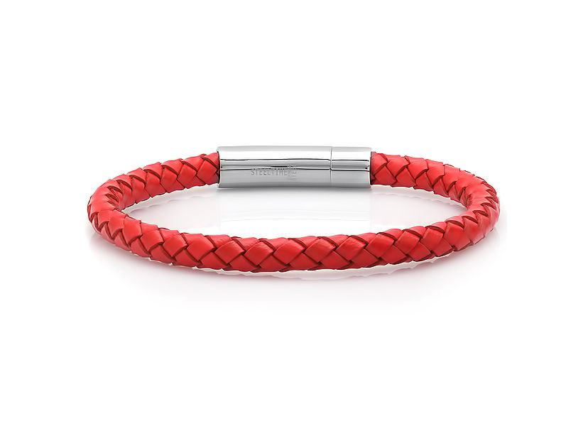Mens genuine leather 8.5" braided bracelet in brown, push n pull closure