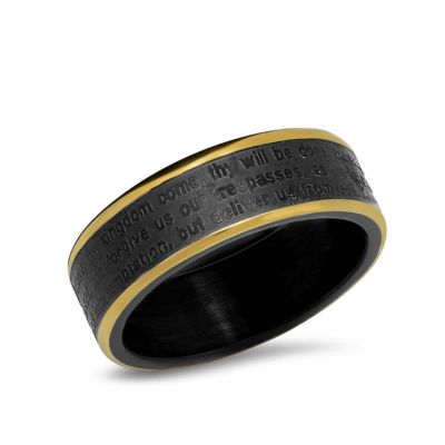 STEELTIME Mens two tone black ip and 18k gold plated stainless steel Lords prayer ring