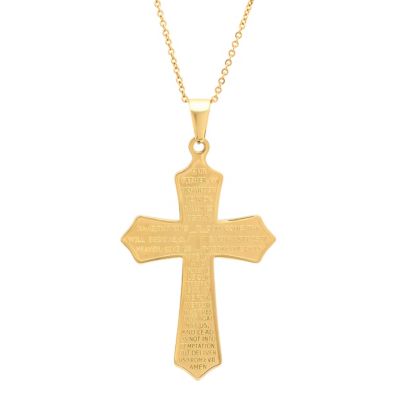STEELTIME Men's Stainless steel double sided prayer cross pendant with our father lord's prayer and serenity prayer