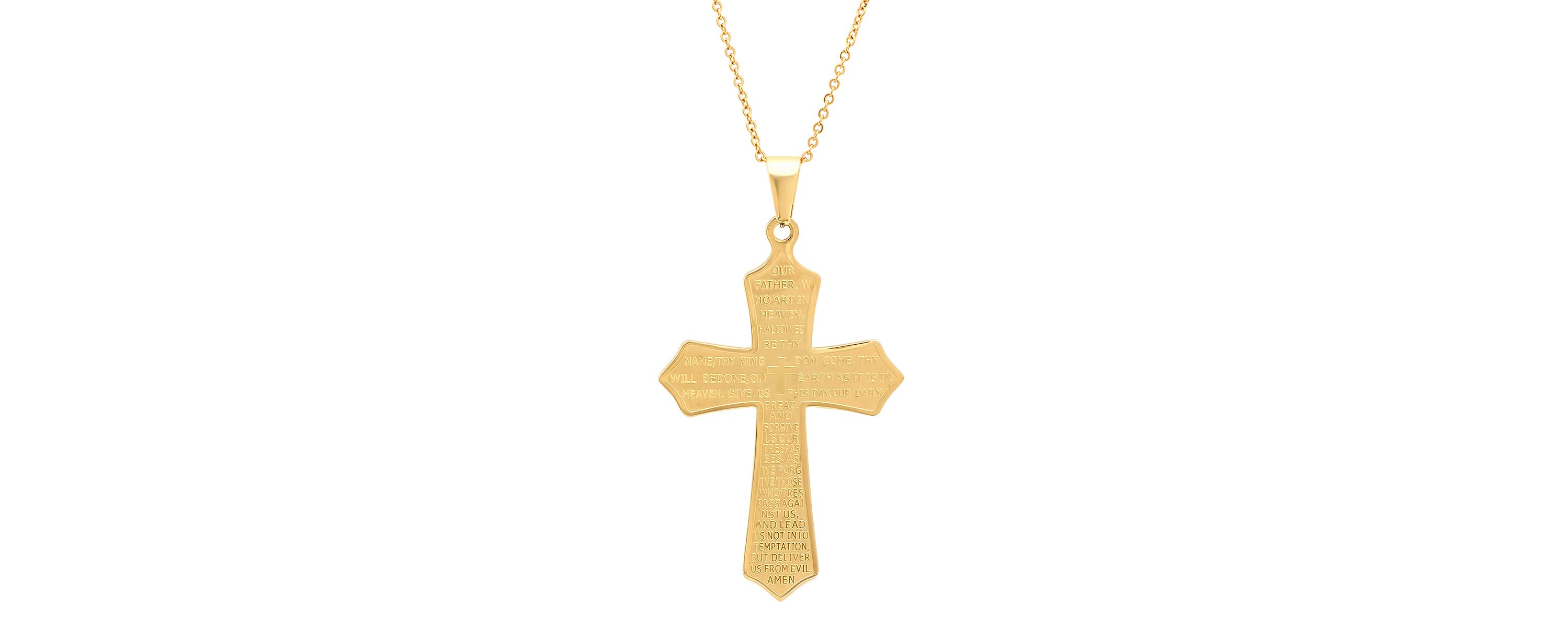 Mens black ip stainless steel our father cross pendant