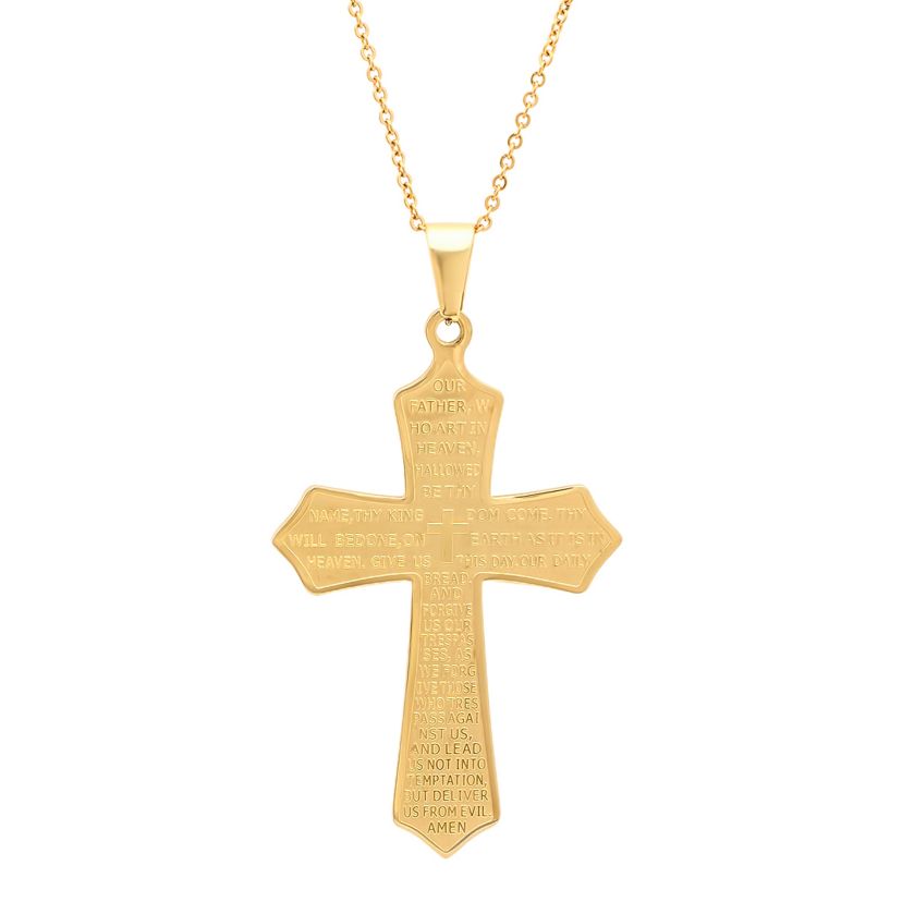 Mens black ip stainless steel our father cross pendant