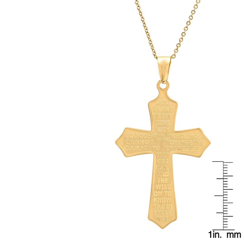 Mens black ip stainless steel our father cross pendant