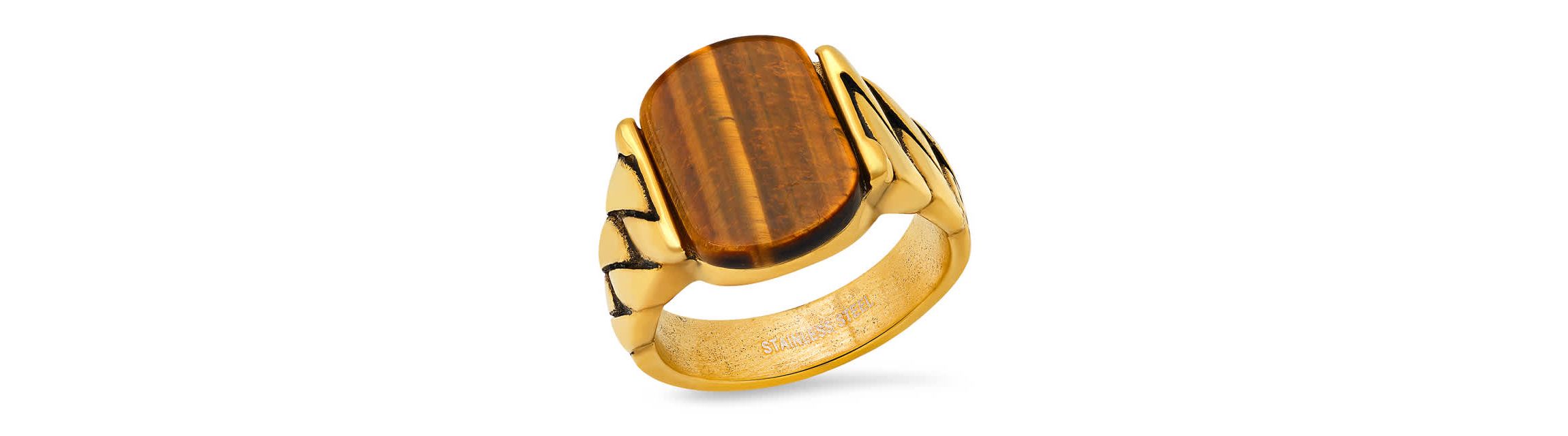 Mens 18k gold plated stainless steel and simulated onyx chain link ring