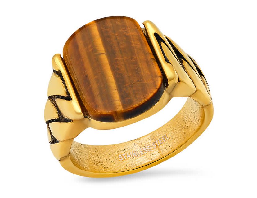 Mens stainless steel and simulated onyx chain link ring