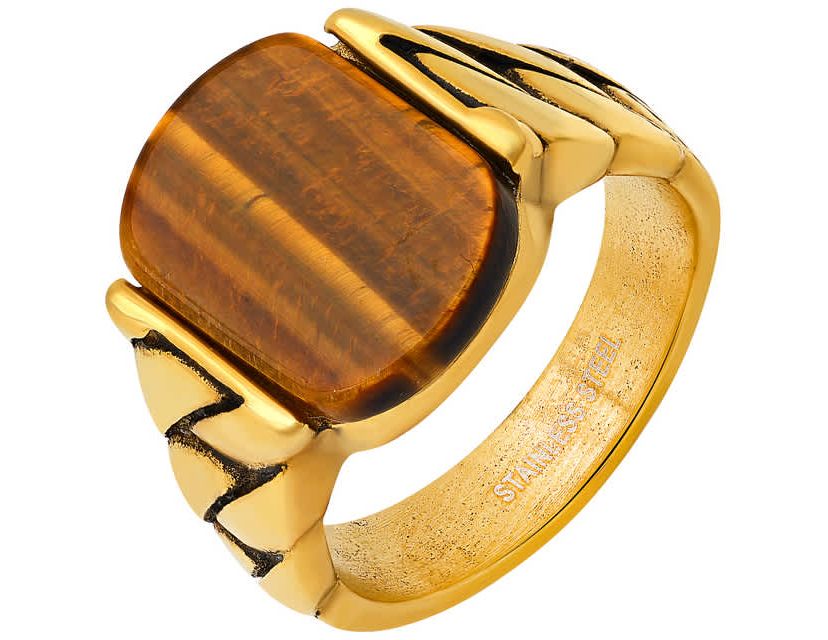 Mens stainless steel and simulated onyx chain link ring