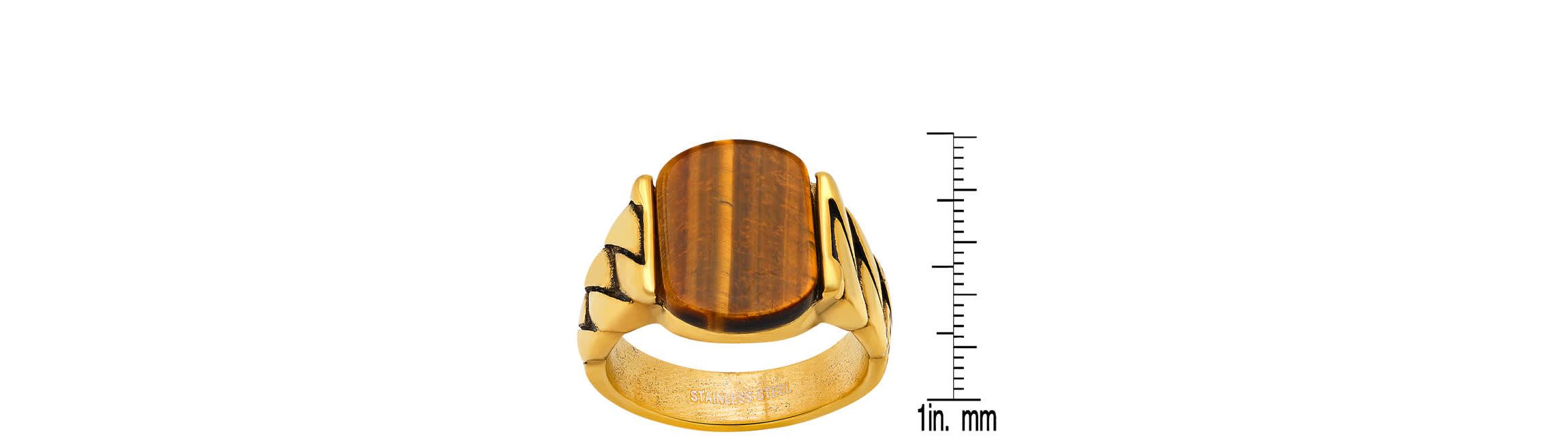 Mens 18k gold plated stainless steel and simulated onyx chain link ring