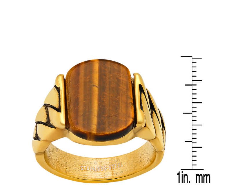 Mens stainless steel and simulated onyx chain link ring
