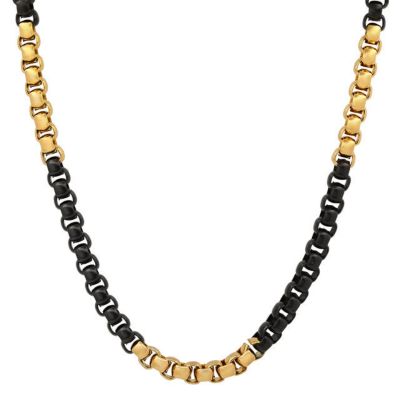 STEELTIME Men's two tone black ip and 18k gold plated stainless steel box chain necklace