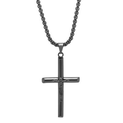STEELTIME Men's 18k gold plated stainless steel crucifix tube pendant, Black