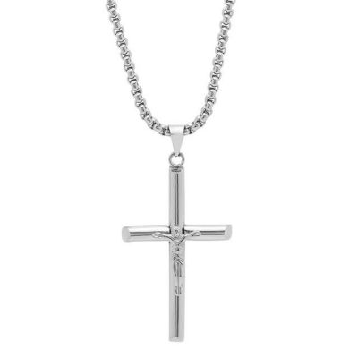 STEELTIME Men's 18k gold plated stainless steel crucifix tube pendant