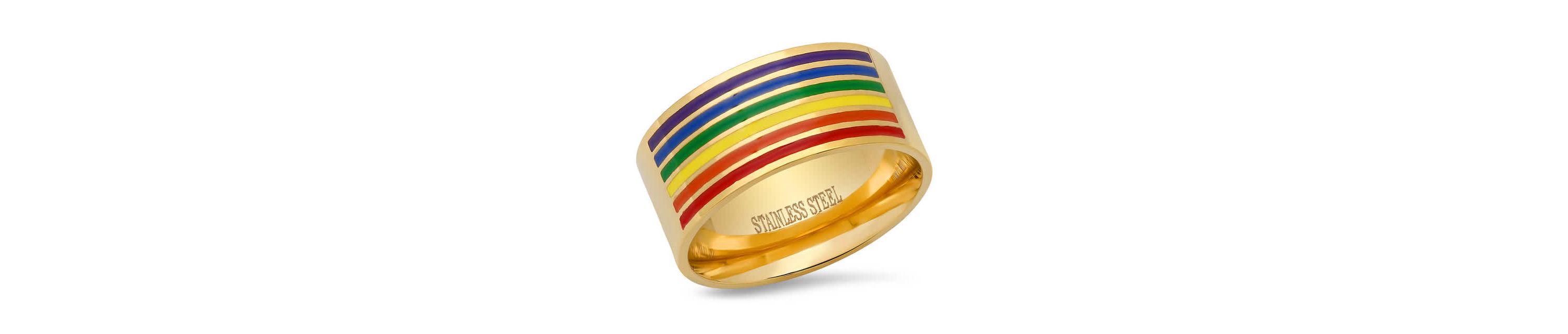 Stainless steel rainbow enamel band ring