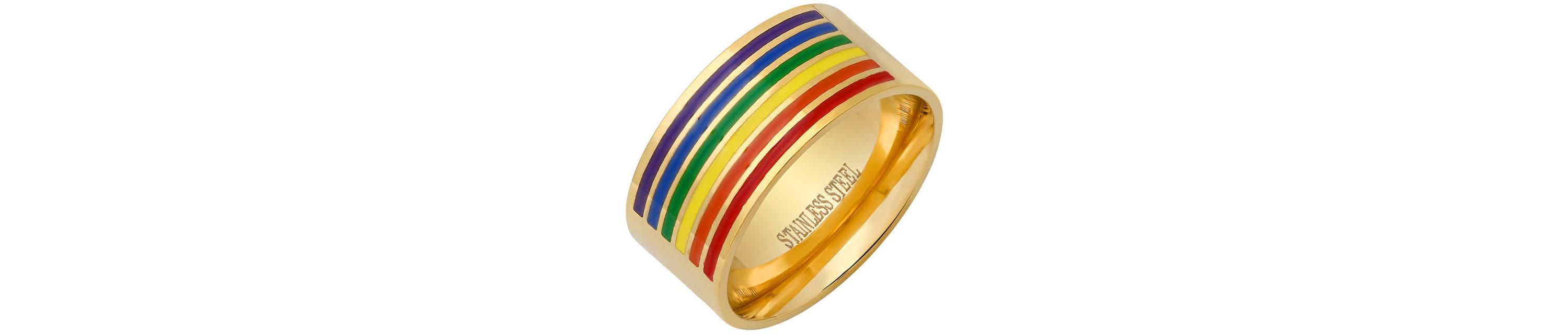 Stainless steel rainbow enamel band ring