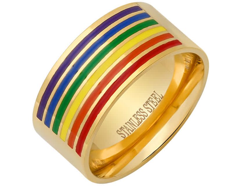Stainless steel rainbow enamel band ring