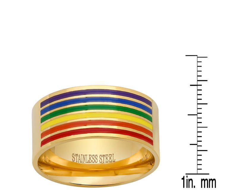 Stainless steel rainbow enamel band ring