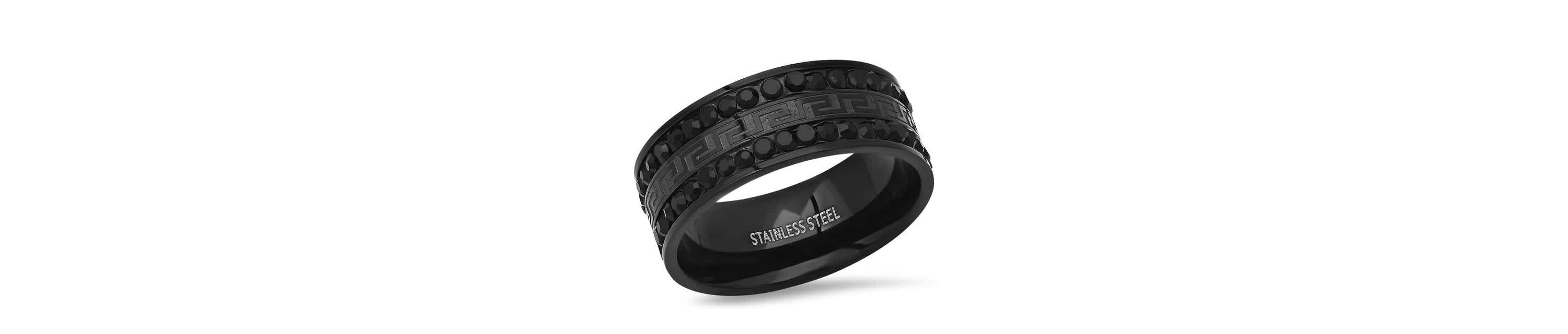 Mens black ip stainless steel and simulated black diamonds band ring