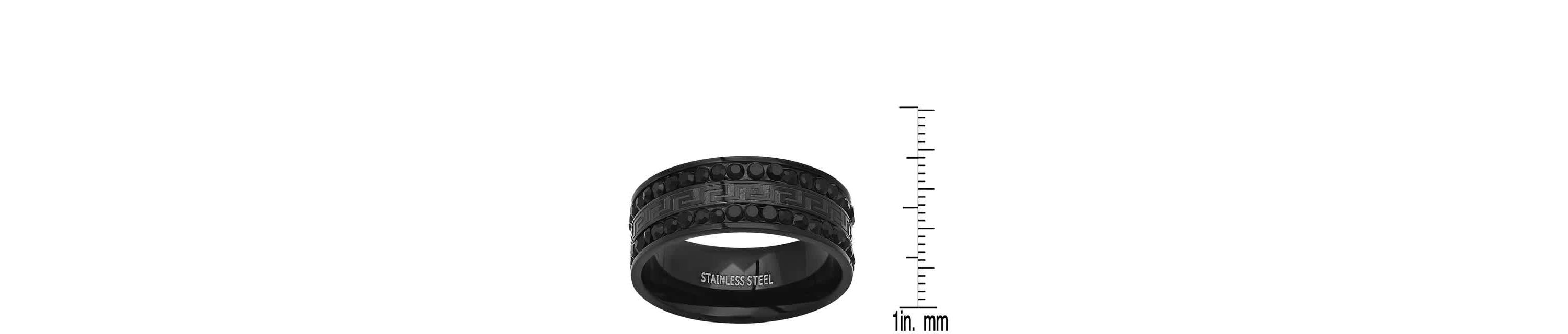 Mens black ip stainless steel and simulated black diamonds band ring