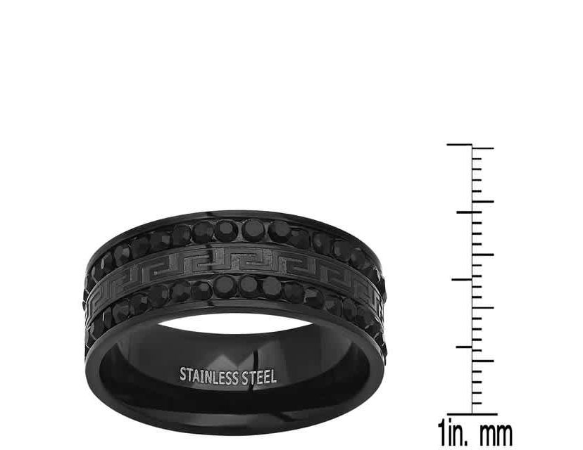 Mens black ip stainless steel and simulated black diamonds band ring