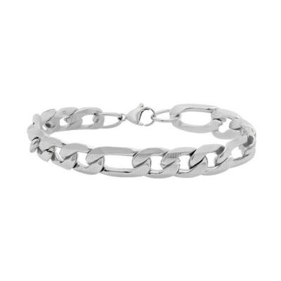 STEELTIME Men's 18k gold plated stainless steel accented thick figaro chain link bracelet, Silver