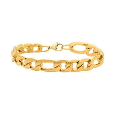 STEELTIME Men's 18k gold plated stainless steel accented thick figaro chain link bracelet
