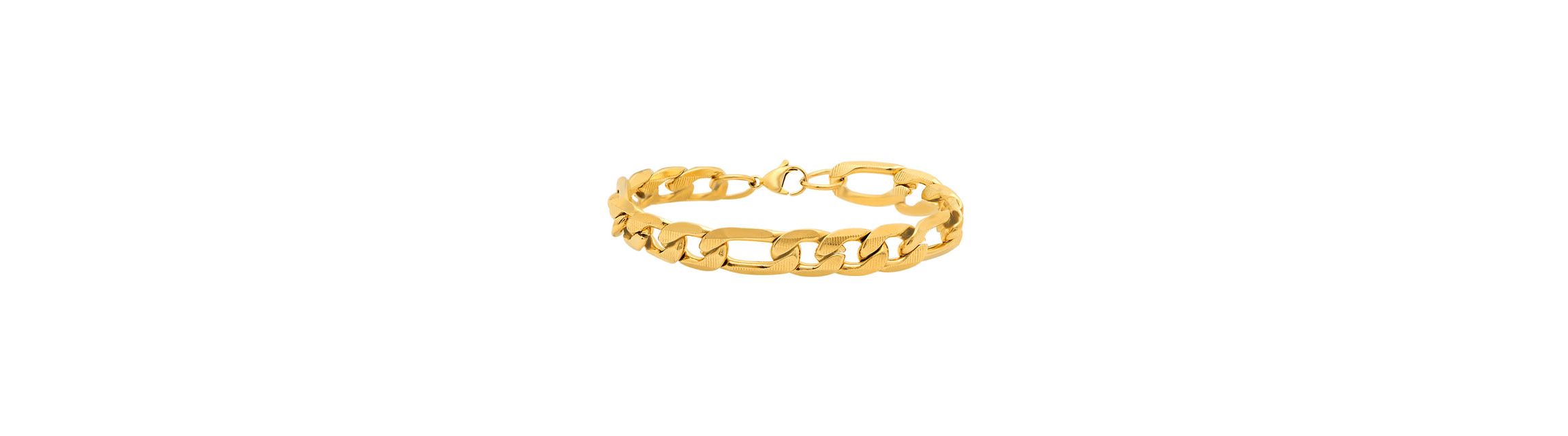 Mens 18k gold plated stainless steel accented thick figaro chain link bracelet