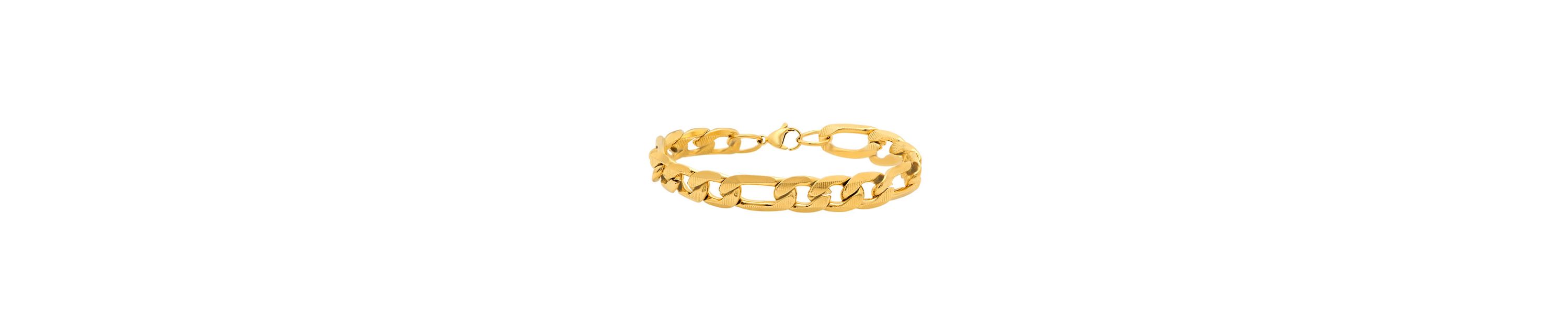 Mens 18k gold plated stainless steel accented thick figaro chain link bracelet