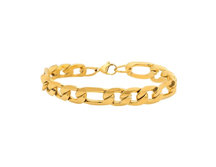 Mens 18k gold plated stainless steel accented thick figaro chain link bracelet