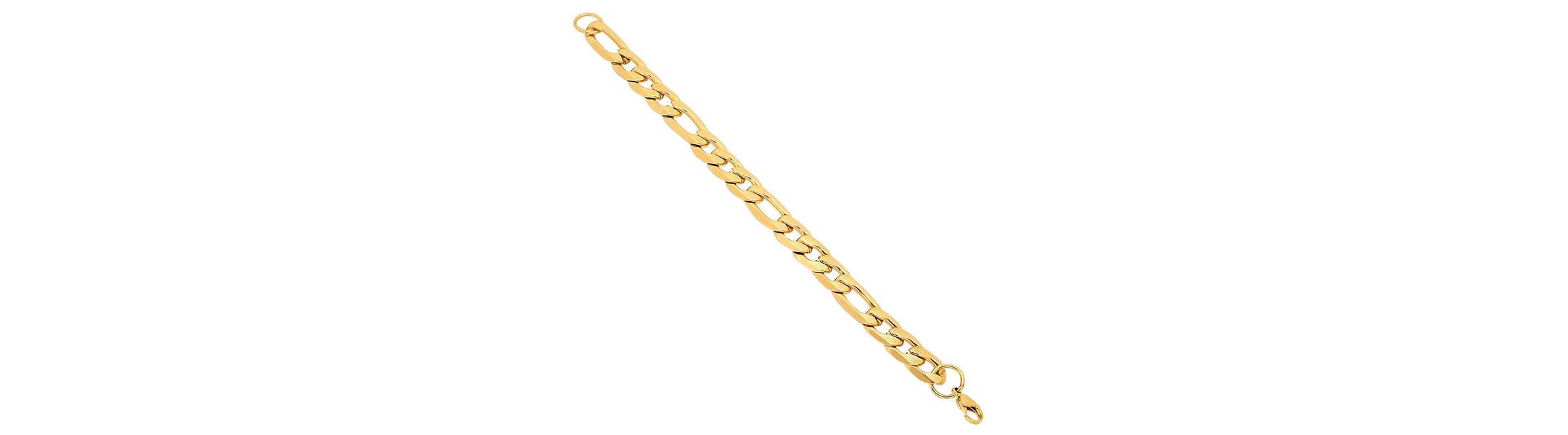Mens 18k gold plated stainless steel accented thick figaro chain link bracelet