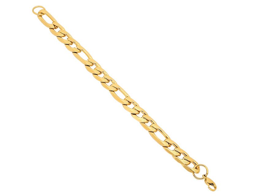 Mens 18k gold plated stainless steel accented thick figaro chain link bracelet