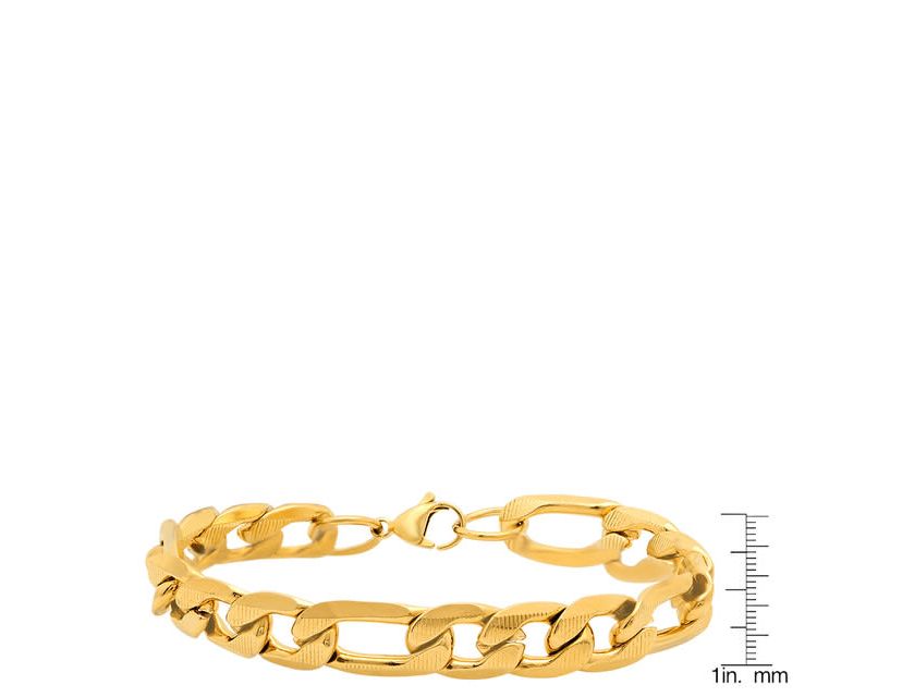 Mens 18k gold plated stainless steel accented thick figaro chain link bracelet