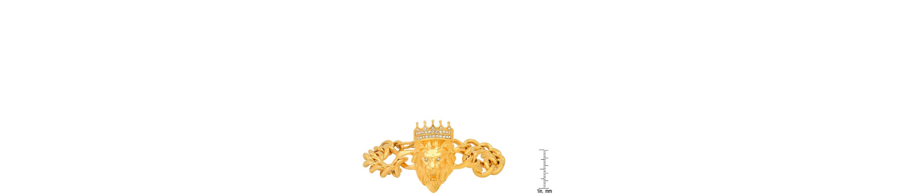 Mens stainless steel cuban link and simulated diamonds lion head & crown bracelet