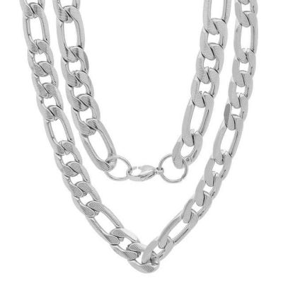 STEELTIME Men's 18k gold plated stainless steel accented 10mm figaro chain link necklace, Silver