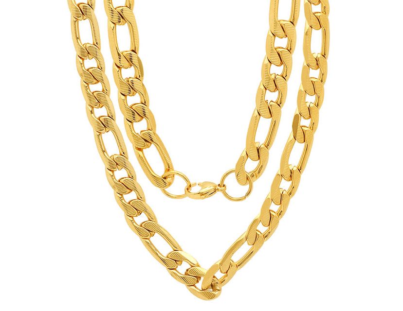 Mens stainless steel accented 10mm figaro chain link necklace