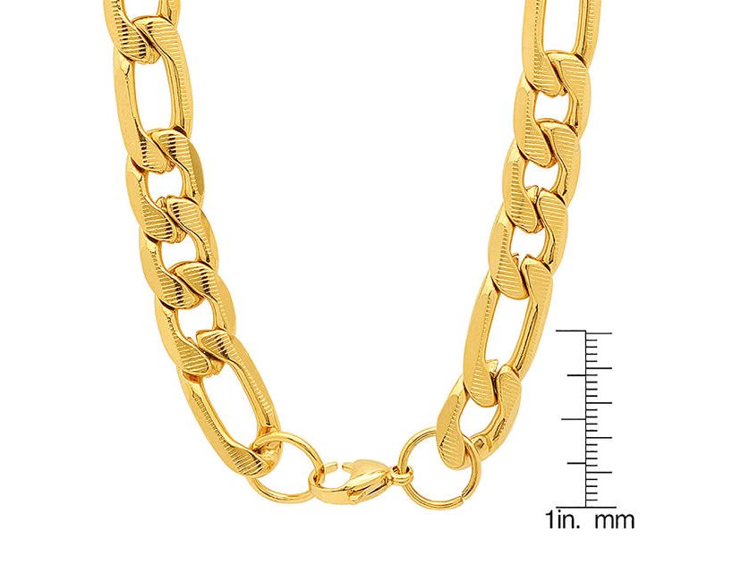 Mens stainless steel accented 10mm figaro chain link necklace