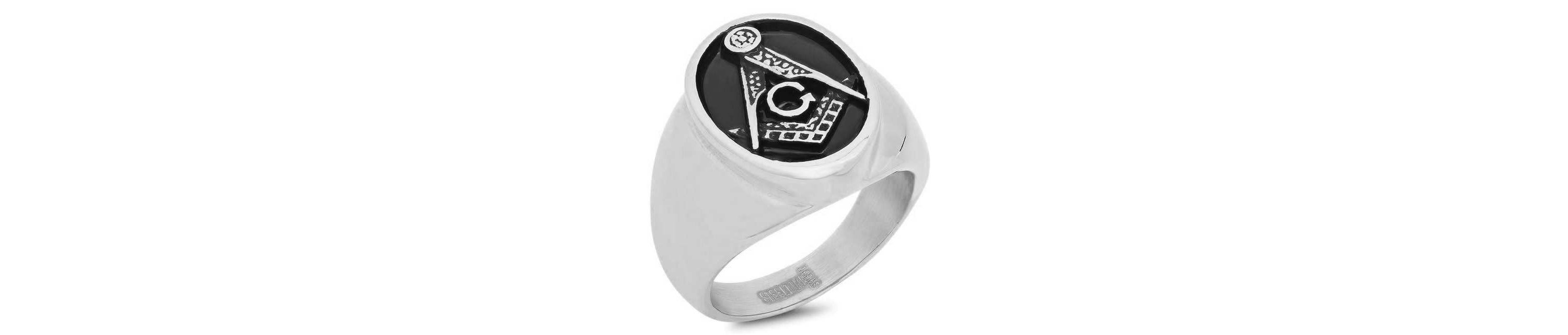 Mens Stainless Steel and Black IP Masonic Ring 